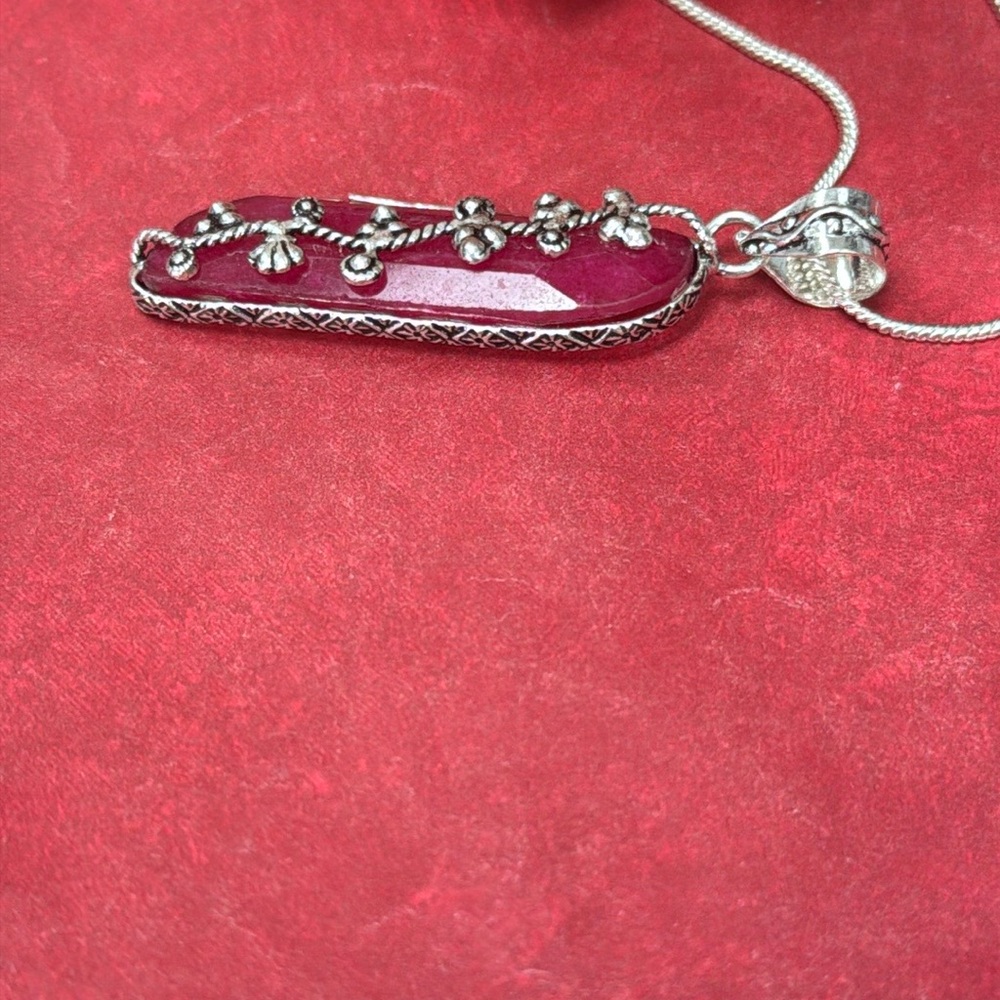 Silver Ruby Pendant Necklace - image 5